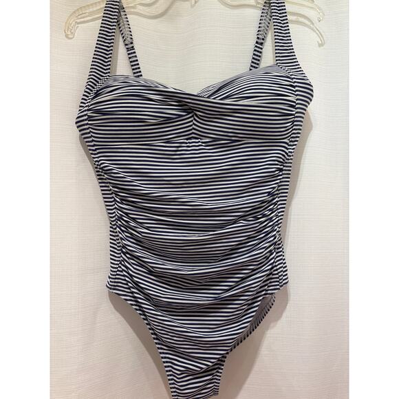 BOND-EYE Australia Navy White Stripe One Piece Swimsuit Size 8 US D/DD - Picture 1 of 6